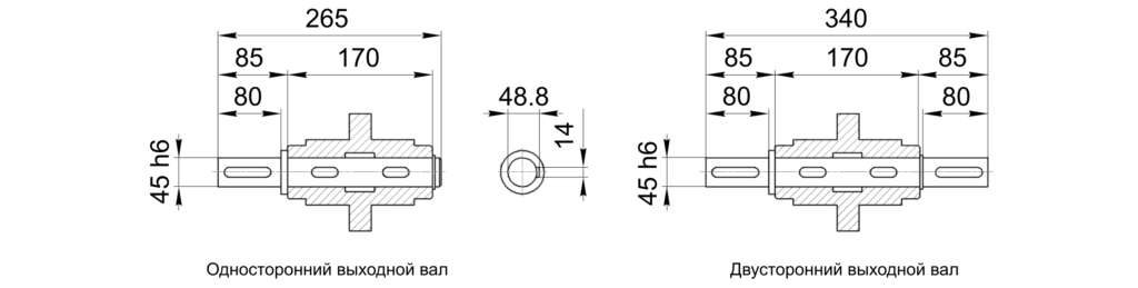 Размеры выходных валов NMRV 130